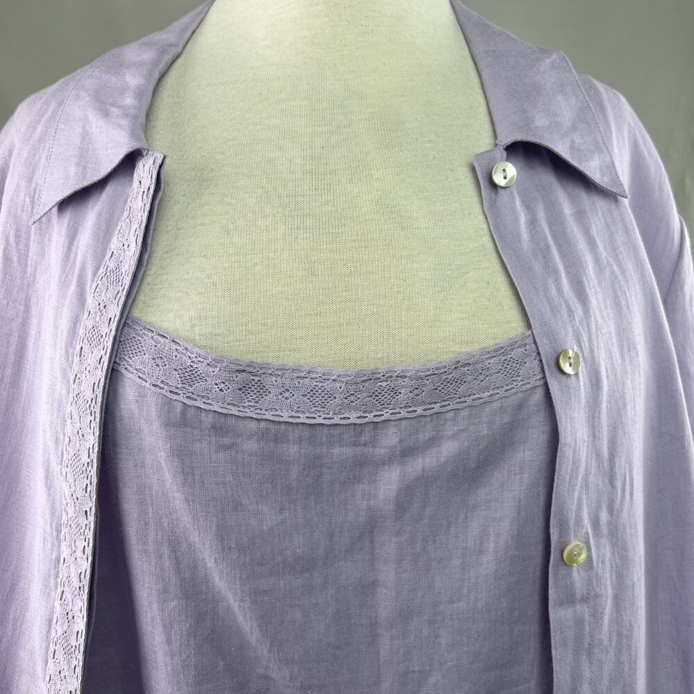 Dana Buchman Lilac Linen Button-Front Blouse and matching Tank Top - Picture 2 of 14